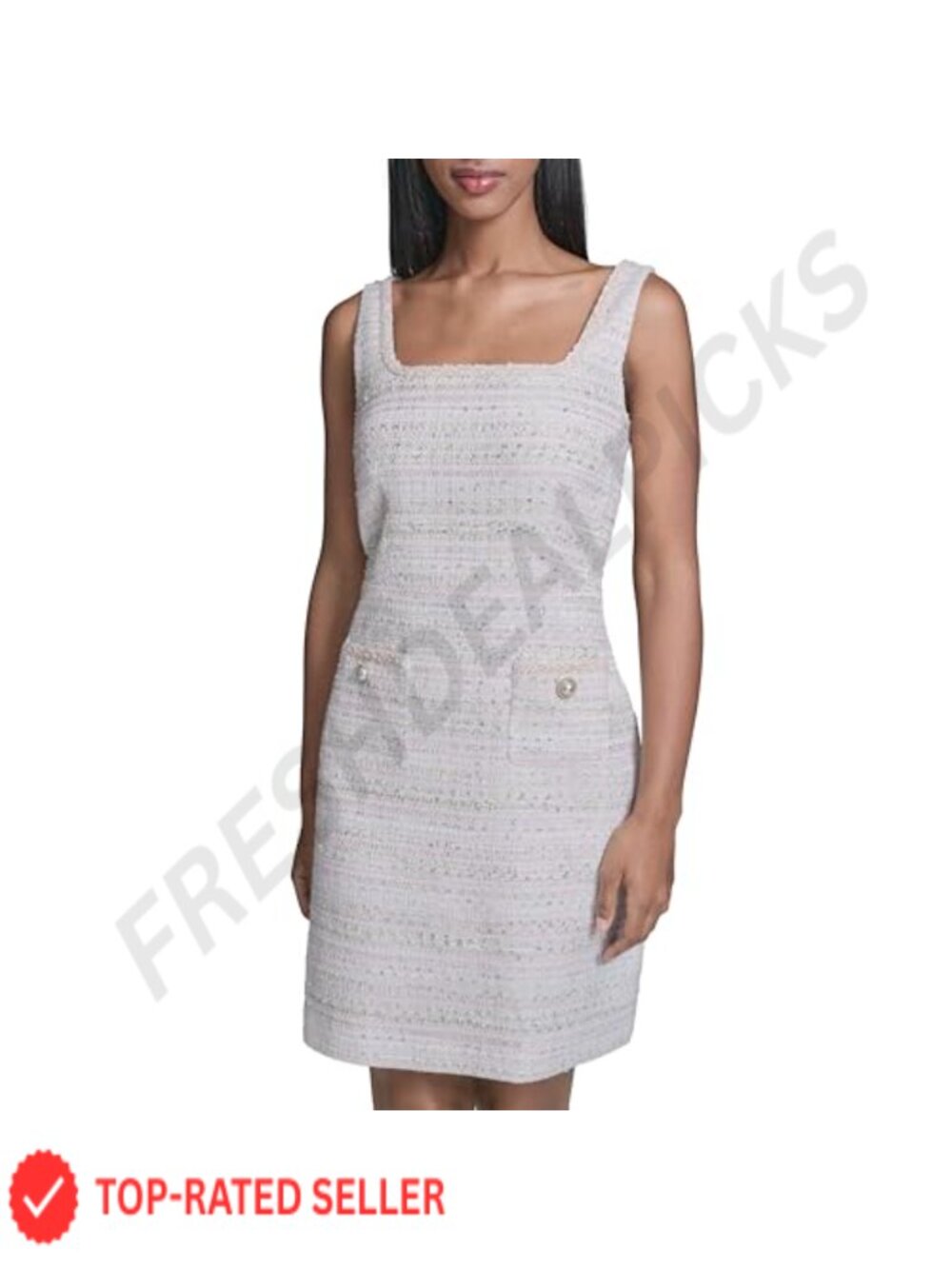 Sleeveless Square Neck Tweed Sheath Mini Dress